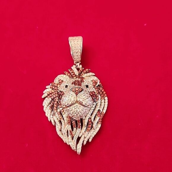 10K White Gold Over 925 Sterling Silver Lion Pendant Charm - Picture 1 of 3